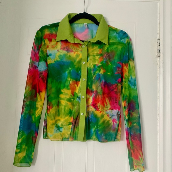 Los Angeles Apparel Tie Dye Micro Mesh Long Sleeve & Mini Skirt Set, L - Picture 3 of 8